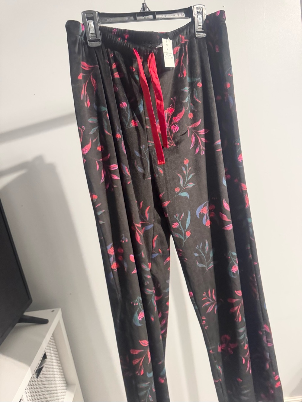NWT Black Floral Lounge Pants with Red Drawstring